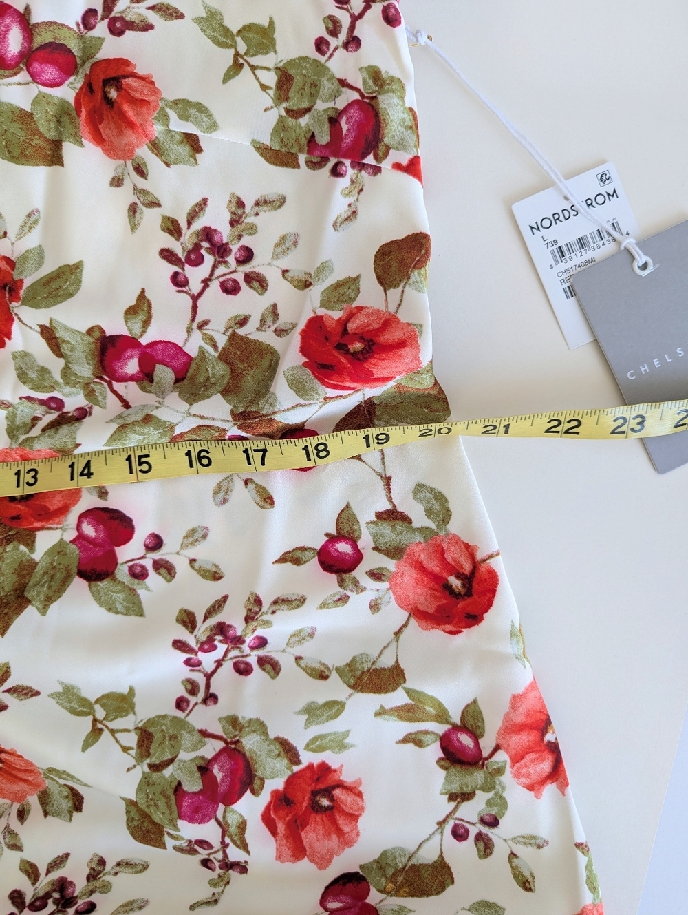 Chelsea28 One Shoulder Slip On Floral Maxi Dress Cream Red Berries Side Slit Lrg - Picture 9 of 12